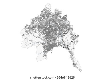 Bandar Lampung map showcasing highways, buildings, and waterways. Detailed vector illustration