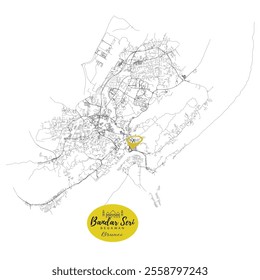Bandar Seri Begawan, Brunei,detail Streets Roads Map with location pin, illustration vector element image 