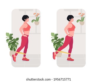 banded glute kickbacks exercise, Online fitness concept, Woman workout fitness, aerobic and exercises. Vector Illustration.	