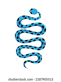 Banded Sea Krait. Blue snake. Tropical toxic reptile. Dangerous exotic rattlesnake. Hand drawn vector illustration.