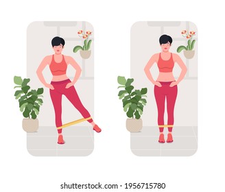 banded Standing Leg Abduction exercise, Online fitness concept, Woman workout fitness, aerobic and exercises. Vector Illustration.	