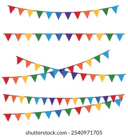 Bandeirinhas de Festa Junina Translated Junine Party Little Flags. Colorful Vector. Party Buntings. LGBTQIA+ Garland. Pride Party Flags. Hanging Decoration. Pride Day. BR. Illustration.