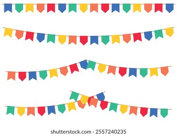 Bandeirinhas de Festa Junina Translated Junine Party Buntings. Garland Festive Vector Set. Illustration to Celebrate June Parties.