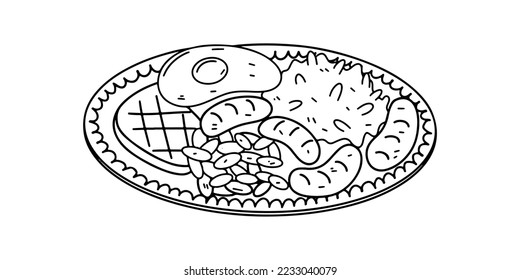 Bandeja paisa in hand drawn doodle style. Traditional dish of Colombia. Latin American food.