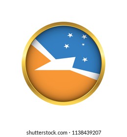 Bandera de la Provincia de Tierra del Fuego flag button, Golden on a white background,flag of Bandera de la Provincia de Tierra del Fuego Round badge or icon isolated. Vector illustration.