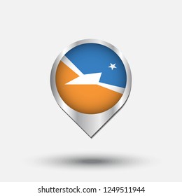 Bandera de la Provincia de Tierra del Fuego flag map pointer with shadow. Vector illustration