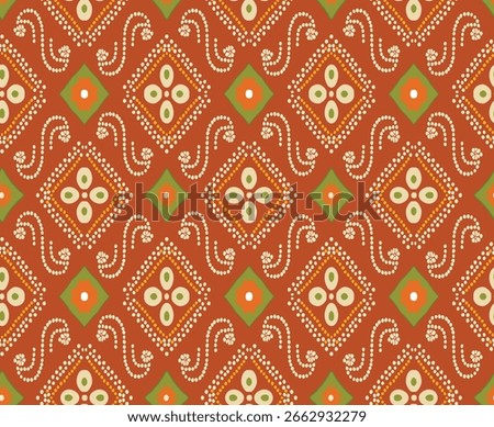 Bandhani Pattern With Dotted Motifs On A Rust-Orange Background, Showcasing Indian Textile Art.