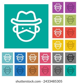 Bandit avatar outline multi colored flat icons on plain square backgrounds. Included white and darker icon variations for hover or active effects.