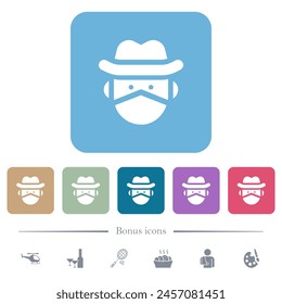 Bandit avatar solid white flat icons on color rounded square backgrounds. 6 bonus icons included