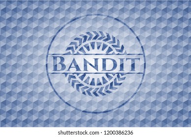 Bandit blue badge with geometric pattern background.