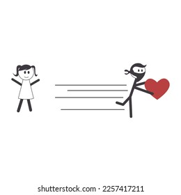 Bandit cartoon design stealing a woman's heart. love thief