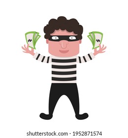 Vector de caricatura de Bandit. Ladrón de caricaturas robando dinero. Diseño de carácter más ligero.
