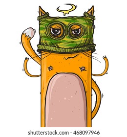 Bandit Cat, vector. Cartoon illustration.