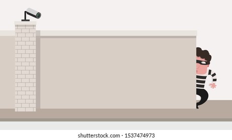 Bandit character design. closed circuit camera. wallpaper. free space for text. copy space. blank.