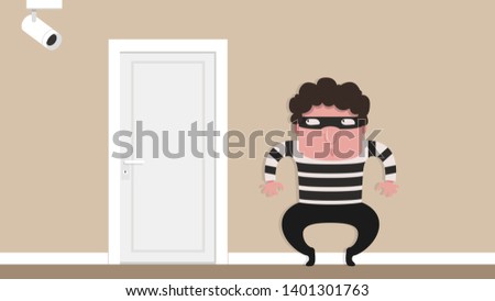 Bandit character design. closed circuit camera and door vector. wallpaper. free space for text. copy space. blank.