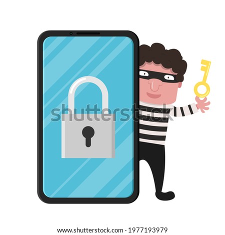 Bandit character design. bandit on white background. Padlock and Key vector.