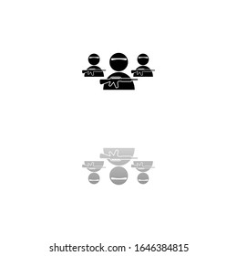 Bandit group. Black symbol on white background. Simple illustration. Flat Vector Icon. Mirror Reflection Shadow. Can be used in logo, web, mobile and UI UX project