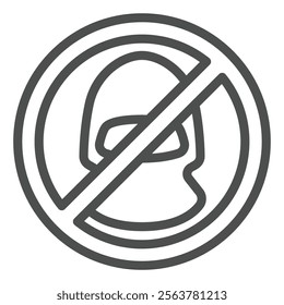 Bandit head forbidden line icon, stop war concept. Vector graphics. Terrorist man hat prohibited sign on white background, outline style icon for mobile or web design