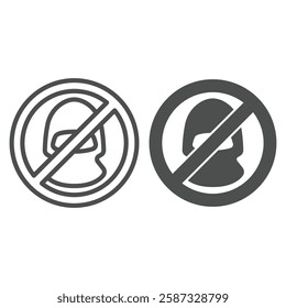 Bandit head forbidden line and solid icon, stop war concept. Vector graphics. Terrorist man hat prohibited sign on white background, outline style icon for mobile or web design