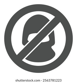 Bandit head forbidden solid icon, stop war concept. Vector graphics. Terrorist man hat prohibited sign on white background, glyph style icon for mobile or web design