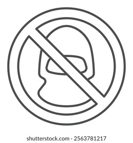 Bandit head forbidden thin line icon, stop war concept. Vector graphics. Terrorist man hat prohibited sign on white background, outline style icon for mobile or web design