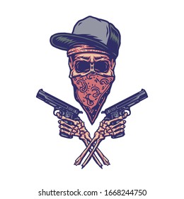 Bandit Holding Gun, Hand Drawn Line With Digital Color, Vector Illustration