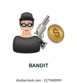 Bandit icon in 3d. Colored illustration from corruption collection. Creative Bandit icon for web design, templates, infographics and more