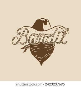 bandit illustration typography graphic cowboy design hat vintage logo