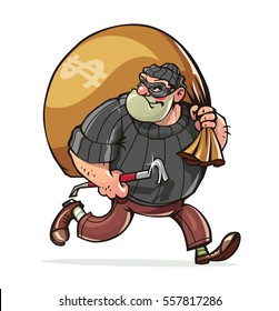 Bandit with jimmy carry sack money vector illustration. Isolated white background