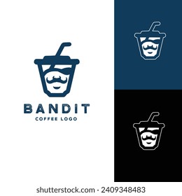bandit logo ice coffee cup mug design vector