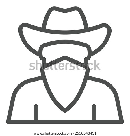 Bandit man with face mask line icon, west desert concept. Vector graphics. Human with hat and bandage sign on white background, outline style icon for mobile or web design