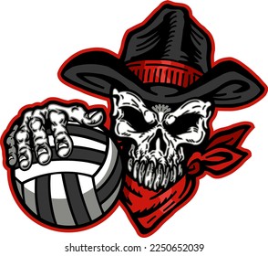 bandit mascot holding volleyball for school, college or league sports