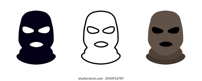 Bandit mask icon. Criminal balaclava symbol. Robber or gangster facial mask vector illustration. Burglar head mask silhouette. Terrorist, mafia or thief sign. Robbery pictogram. Mugger balaclava icon