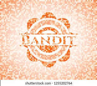 Bandit orange tile background illustration. Square geometric mosaic seamless pattern with emblem inside.