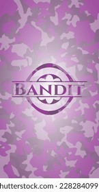 Bandit pink and purple on camouflaged texture. Vector Illustration. Detailed. 