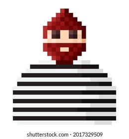 Bandit pixel art. Scene character pixel art. Vector illustration. Pixel art character robber.