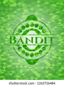 Bandit realistic green emblem. Mosaic background