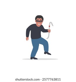 Bandit robber thief with crowbar. criminal with tools luko vector illustration