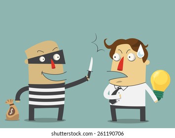 Bandit are robbing the idea of a businessman. Vector. Illustration.
