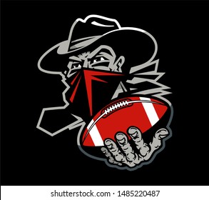 bandits football team mascot holding ball for school, college or league