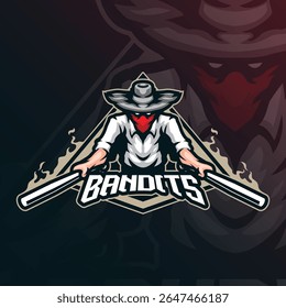 Bandits mascot logo design vector with modern illustration concept style for badge, emblem and t shirt printing. Bandits illustration with stick in hand.