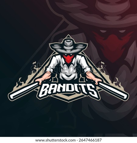 Bandits mascot logo design vector with modern illustration concept style for badge, emblem and t shirt printing. Bandits illustration with stick in hand.