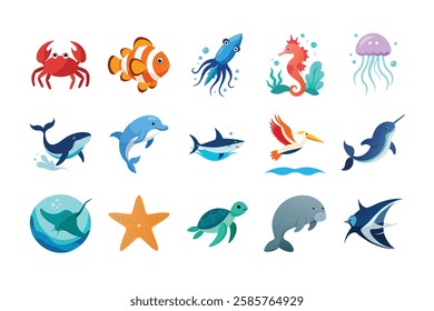 bandle aquatic animals vector, marine life illustration