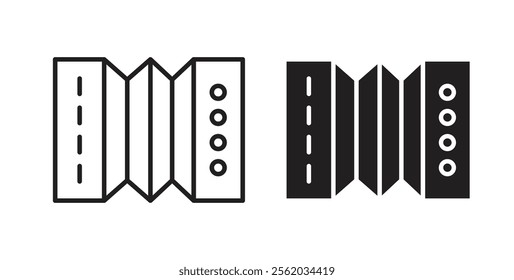 Bandoneon instrument icons in flat and line style set.