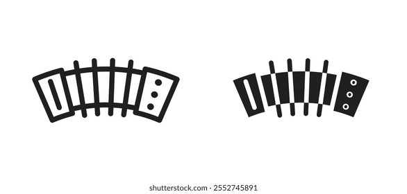 Bandoneon instrument vector icon set black filled and outlined style.