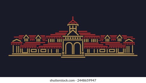 Bandra Railway station of Mumbai vector illustration. Vandre old station building.