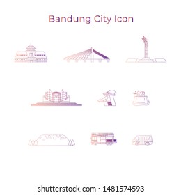 Bandung City of Indonesia Outline Icon, Gradient Colors