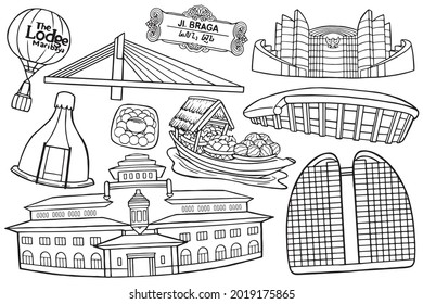 Bandung City Object In Doodle Style