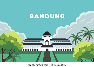 Bandung city travel background flat illustration