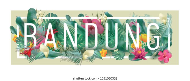 Bandung City Typographic Floral Framed Vector Card Design
